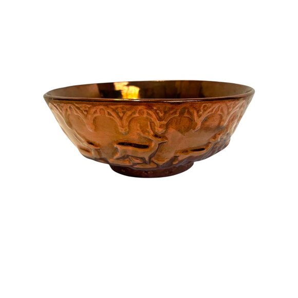 Vintage Copper Lusterware Reindeer Christmas Bowl Made In England - Picture 5 of 15